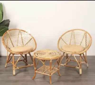 READY KURSI KERANG ROTAN ASLI FREE JOK DUDUK JUMBO 1 SET DENGAN MEJA INDOOR OUTDOOR