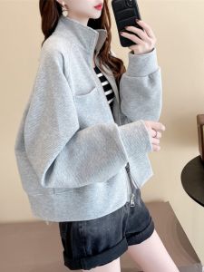 Salt Series Street Style Stand Collar Sweatshirt Jacket Womens Spring Autumn Thin Loose Large Size Short Baseball Style Top