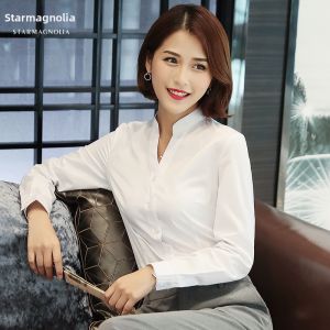 STARMAGNOLIA | Mandarin Collar White Slim Fit Business Suit Shirt