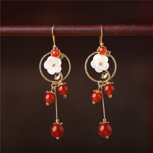 Khuyên Tai Cô Dâu Dáng Dài Cổ Điển Hoa Tai Kiểu Trung Quốc Hoa Tai Màu Đỏ Phong Cách Cổ Điển Hoa Tai Trang Sức Cho Nữ Đón Tết