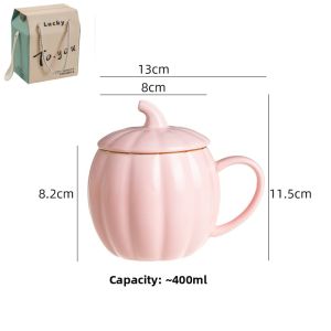 Creative Ceramic Pumpkin Mug with Lid Large Capacity Coffee Cup High Temperature Resistant Microwave Safe Ins Style Couples Cup