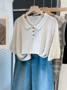 JIANDIYA | Polo Collar Linen Blend Knitwear Short Sleeve T Shirt