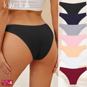 ชุดชั้นในผ้าฝ้ายไร้ตะเข็บ 4 ชิ้น/ชุด กางเกงในผู้หญิงเอวต่ำเซ็กซี่ สีพื้น ระบายอากาศได้ดี นุ่ม สบาย