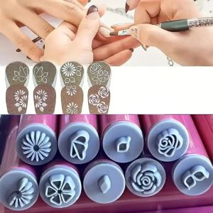 【Grilrigrin】10PCS Nail Art Stamp Pen Set Professional Drawing Nail Art Stamp Pen Daisy Star Butterfly Heart Nails Template DIY Painting Tool