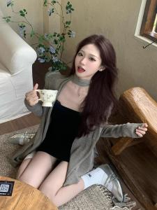 Paperman Fancy Blended Asymmetrical Hem Elegant Lazy Thin Knitwear Cardigan Long Sleeve Top Coat
