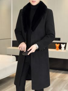 HENGYUANXIANG | Hengyuanxiang Mens Long Overcoat Thickened Woolen Coat With Large Fur Collar Fashionable Autumn Winter Streetwear Coat