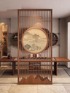 Modern Living Room Screen Windscreen New Chinese Style Entrance Partition Background Wall Antique Real Wood Song Family Aesthetic Door Window Screen Painting