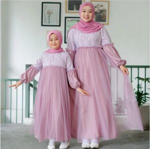 Faliha Dress Couple Matt satin velvet mix tile /gamis couple ibu anak perempuan / gamis couple 2025