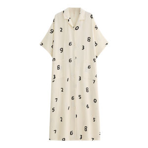 yuenei | Váy ngủ cotton nguyên chất mùa hè cho nữ áo len cardigan tay ngắn váy dài cỡ lớn mặc ở nhà thoải mái có thể mặc ngoài trời