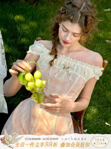 LaceMade French Sweet Countryside Style Short One-Shoulder Dress Commute Summer Mini Dress A-Line Silhouette Zipper Closure