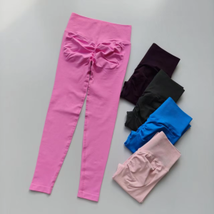 กางเกงเลกกิ้งเอวสูงไร้รอยต่อ ยกกระชับสะโพก สีพีช สำหรับออกกำลังกาย ผ้ายืด บาง แห้งเร็ว ระบายอากาศ ชุดโยคะ กางเกงกีฬา