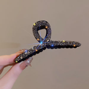 Elegant Large Black Diamond Hair Clip Womens Retro Stylish Shark Clamp Fashionable Hair Accessories Alloy Embedded Artificial Gem