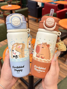 แก้วน้ำอุ่นอุ่นสำหรับเด็ก Capivara แก้วน้ำดื่มแบบอุ่นและเย็นได้ 316 สแตนเลส 2 ช่อง ดื่มได้ 2 ทาง ดีไซน์น่ารัก