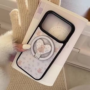 Ốp Lưng iPhone 16 Gấu Hoa Màu Tím Có Nam Châm Giá Đỡ Cho iPhone 17 Air 16 Pro Max 15 14 13 12 Pro Max Hoạt Hình Dễ Thương Chống Sốc Vỏ Cứng
