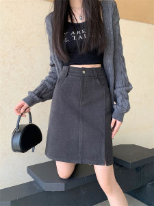 Plus Size Woolen Skirt Female Mid Length Long Length Fall and Winter High Waist Slit A- line Skirt Plus Size Ladies Cover Slim Looking Hip-Wrapped Mid-Length Skirt