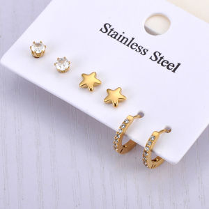 Lokaer 3Pair/Set Fashion Cubic Zirconia Heart Cross Eye Earrings for Women Girls 18K Gold Plated Stainless Steel Jewelry E24239