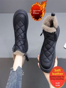 Winter Womens Snow Boots Thickened Fleece Waterproof Cold-resistant Cotton Shoes Warm Fashion Short-Top Casual Style Zipper Closure