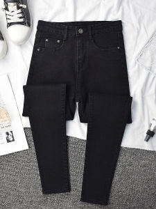 กางเกงยีนส์ทรงเข้ารูปเอวสูงสำหรับผู้หญิง ทรงสลิมฟิต ทรงเข้ารูป ทรงสั้น เอวยางยืด กางเกงขายาวทรงเข้ารูป