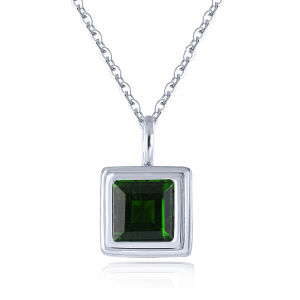 Lohaspie Jewelry Real 1.1 Carats Solid Sterling Silver 925 Pendant Original Natural Chrome Diopside Pendant Square Cut Gemstone Chrome Diopside Pendant For Women Silver 925 Jewelry