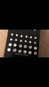 Anting Set 12 Pasang / Anting Simple Gaya Korea Wanita Model Tusuk Mutiara Permata Kristal Bulat Gold Silver Mewah Pearl Crystal Stud Set Earrings Luxury