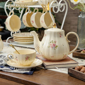 Elegant European Style Coffee Cup Tea Pot Set Afternoon Tea Floral Tea Utensils Ceramic Handmade Pour over Coffee Maker