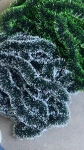 10Pcs 20m Snowy Green Tinsel Garland for Christmas Decoration Fluffy Green Ribbon String for Window Shopping Malls Home Decor Festival New Year Party Supplies