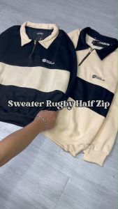 Sweater Jacket Rugby Half Zip Pria Vintage Polo Shirt Terbaru