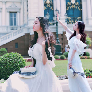 Váy Dài Đi Biển Phong Cách Bohemian Mùa Hè Mới Váy Dài Không Tay Cổ Chữ V Váy Chiffon Nữ Váy Dài Xếp Ly Viền