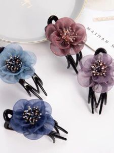 Large Size Korean Style Fabric Hair Clip Elegant Lady Special Back of Head Silk Flower Hair Clip Duckbill Hair Clip Women