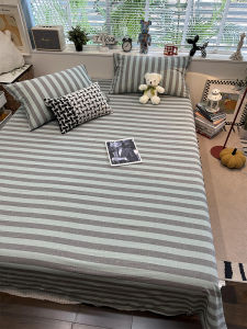 Washed Cotton Bed Sheet Striped Pure Cotton Single Quilt Cover  Style Student Dormitory Double Bedding Flat Sheet
