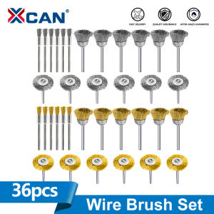 XCAN 36pcs Steel Wire Brass Brush Set For Dremel Rotary Tool 3mm Shank Polishing Grinding Wheel T-shaped Brush Accessories