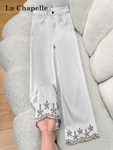 La Chapelle | White Lace Embroidery Tencel Denim Pants