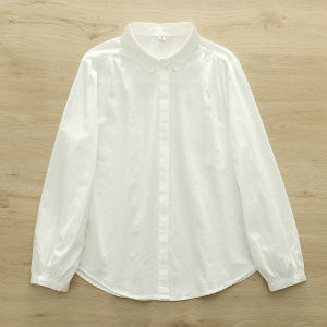 Áo Sơ Mi Cotton Dài Tay Màu Trắng Cổ Polo Thường Ngày Đa Năng Cho Nữ Mùa Hè 2025 Thiết Kế Cổ Tròn Nhỏ Gọn Thoải Mái