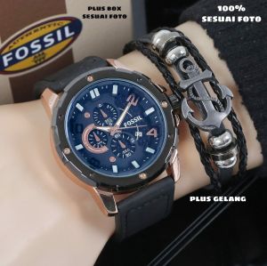 Jam tangan pria FOSSIL BONUS GELANG bahan kulit premium 224
