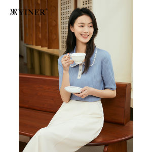 Color Contrast Collar Ice Flax Knitwear