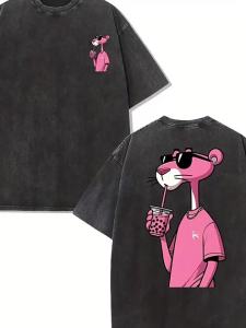 PAZHAOLANG | Oversized Vintage American Style Panther Print Tshirt