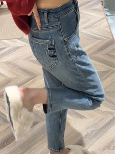MANMI | Quần Jeans Đùi Dài Thẳng Nostalgic Blue Cao Waist
