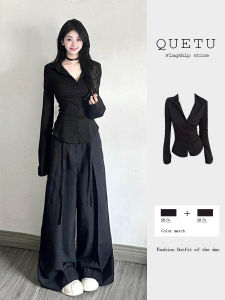 Chic Black Polo Neck Shirt Womens Slim Fit Long Sleeve Autumn Fashion Waist-Cinching Slimming Pure Desire Style Top