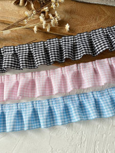 เสื้อผ้า DIY ขอบลูกไม้ระดับไฮเอนด์ ขอบลูกไม้ลายสก็อตแดง ขอบกระโปรง ขอบแขน ขอบผ้า วัสดุจีบ วัสดุเย็บผ้า จีนแผ่นดินใหญ่