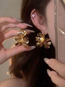 Exaggerated Floral Metal Earrings French Vintage Style Womens Personality Fashion Jewelry Ear Decor Fresh out New Trend