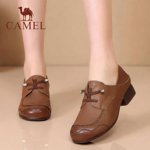 Camel | Giày Lười Da Retro Nữ Đế Vuông
