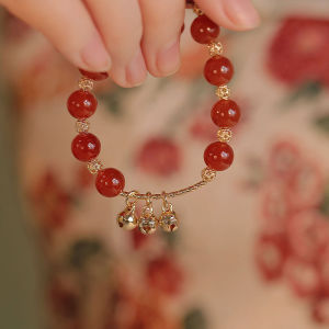 Viviann Original sterling silver Design Red jade Bracelet Female Bell Pendant Bracelet 14k Gold Filled Silver Red jade Bead Bracelets For Women Adjustable Flower Bracelet Female Fine Jewelry Classic Crystal Cuff Bangles Bracelets