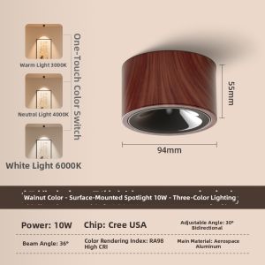 HUOQI | Vintage Walnut Colored Adjustable Ultra-Thin Surface Mounted LED Downlight