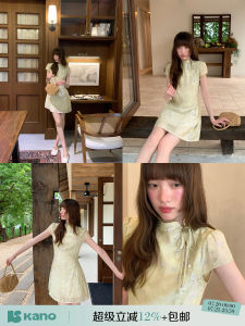 Traditional Chinese Collar Puff Sleeves Dress