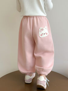 Loose Casual Pants for Girls with Cat Design Back Pocket Autumn Wear Outdoor Long Pants Korean Style Trousers for Babies