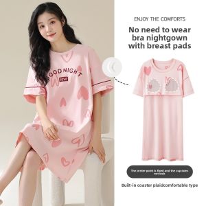 miiow | Pure Cotton Summer Sleepwear Womens Loose Short Sleeve Cute Home Clothes Outdoor Wearable Lightweight Comfortable Nightgown