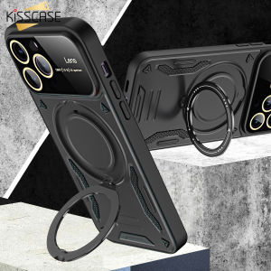KISSCASE Hybrid Bunmper Magnetic Ring Holder For Magsafe Wireless Charging Case For iPhone 14 Pro Max 13 12 11 14Plus Large Window Bracket Stand Cover