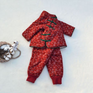 Handmade Childrens Thickened Cotton Padded Jacket And Pants Set Pure Cotton Red Winter Outfit for Girls Loose Fit Baby Clothes