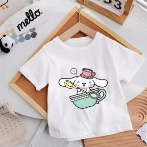 52TOYS | Cute Cinnamoroll Girl T-shirt Cotton Anime Print Tee Shirt Kids Short Sleeve Streetwear Summer Casual Clothes Kawaii Gift