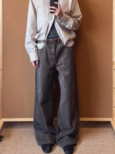 Xanvas Chocolate Color 14.3oz Coffee Washed Wide Leg A-Line Jeans Straight Micro Flared Loose Fit Youthful Wear Resistant